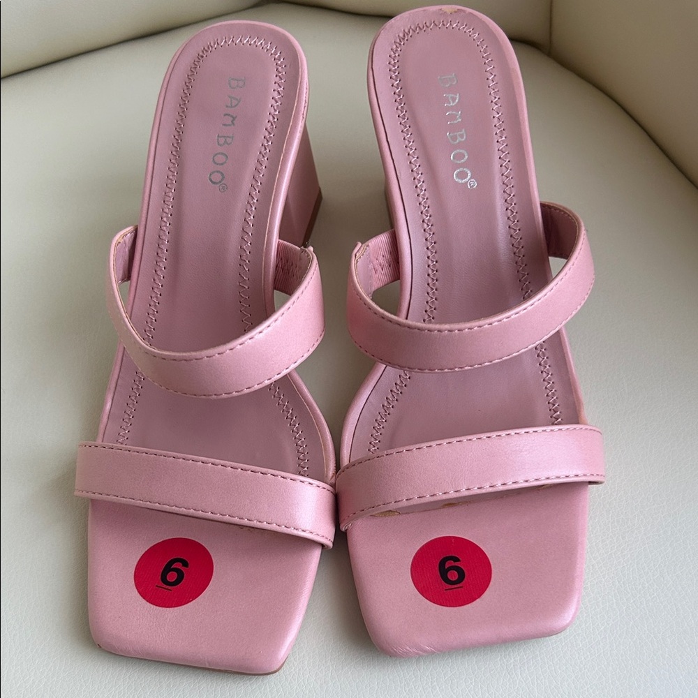 Pink Square Open Toe Double Strap Block Heels Siz… - image 1